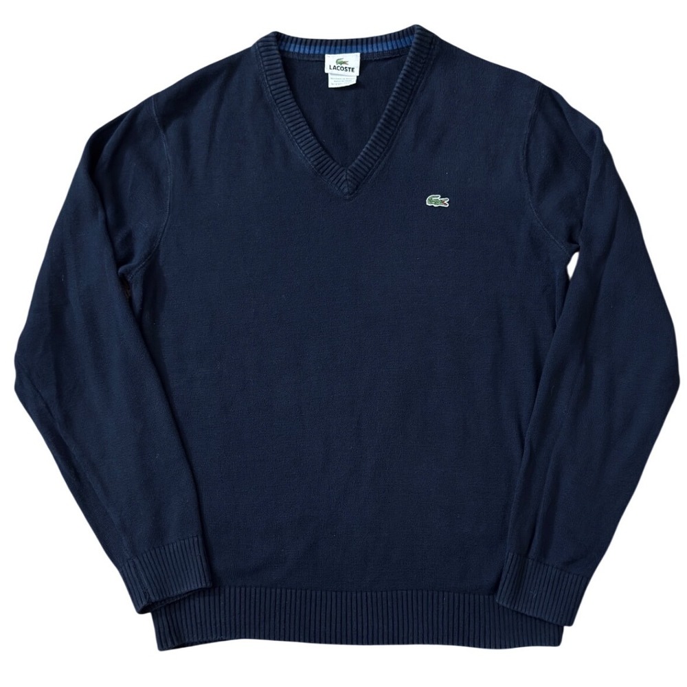 Lacoste Mens Navy Blue 100% Cotton V-Neck Sweater Size 4 F5178 GG16‎